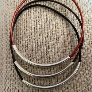 Set of Three Leather and silver bracelets